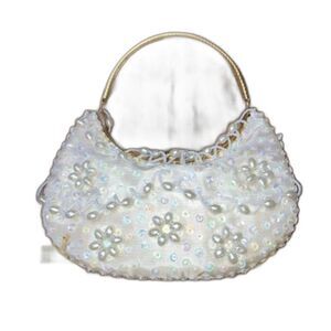 La Regale Women's Vintage Cream Purse Sequin Beaded